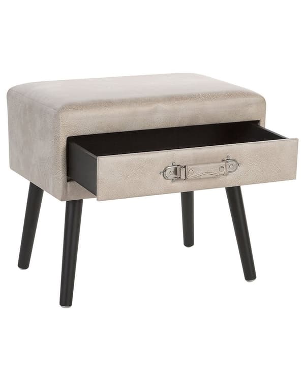 Sengebord Beige Polstret Læder 46 x 50 x 35 cm Lille Natbord med Skuffe Kuffert Form Opbevaring Moderne Design Sjov Tilbehør Soveværelse