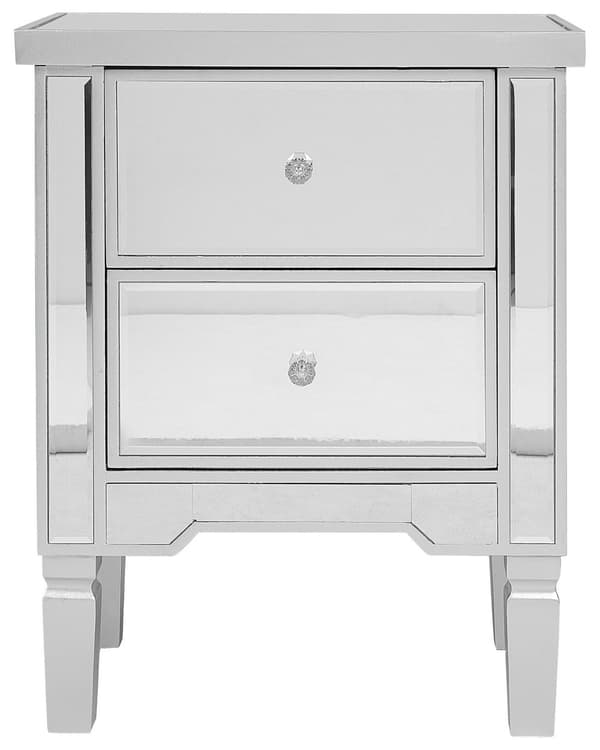 Yöpöytä hopea MDF-levy lasi 49 x 32 x 63 cm peilattu laatikoilla timanttivetimet glamour tyyli