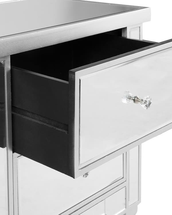 Yöpöytä hopea MDF-levy lasi 49 x 32 x 63 cm peilattu laatikoilla timanttivetimet glamour tyyli