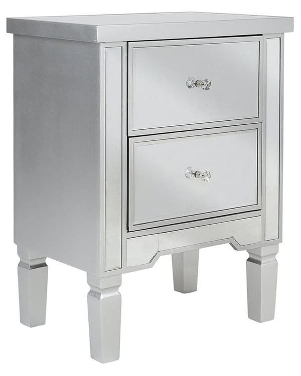 Yöpöytä hopea MDF-levy lasi 49 x 32 x 63 cm peilattu laatikoilla timanttivetimet glamour tyyli