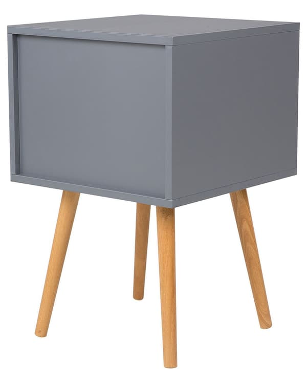 Sengebord Grå Lyst træ MDF med Gummitræben 40 x 40 cm 2 Skuffer Lille Smalt Skab Opbevaring Skandinavisk Minimalistisk Indretning Soveværelse