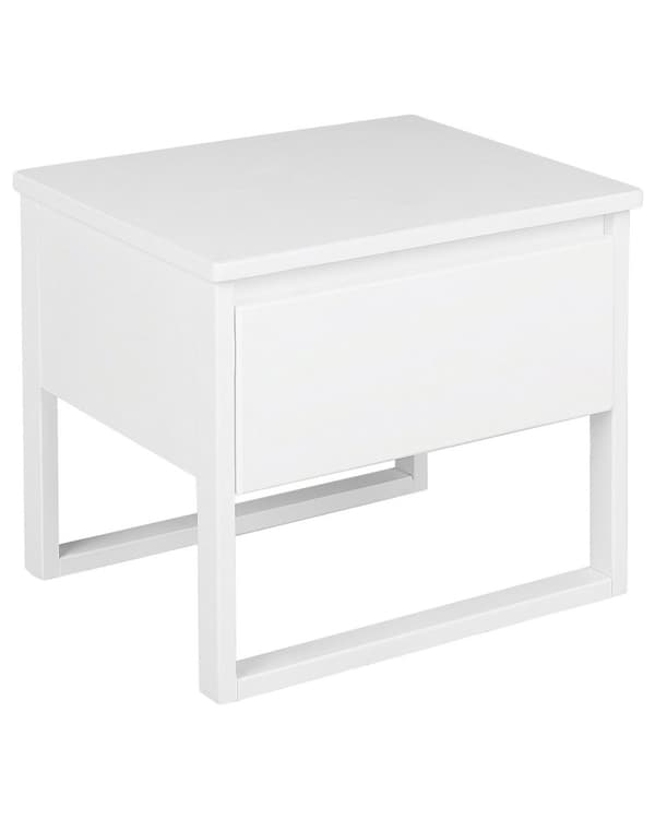 Sengebord Hvidt Fyrretræ 50 x 41 x 43 cm Dekorativ Firkantet Lille Natbord med Skuffe Opbevaring Retro Soveværelse Pigeværelse