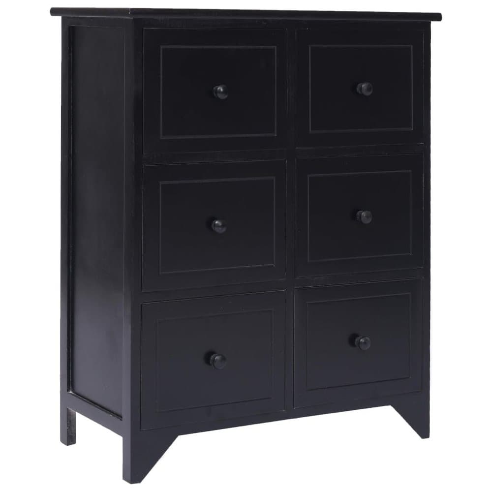 vidaXL Sivukaappi kuudella laatikolla musta 60x30x75 cm keisaripuu