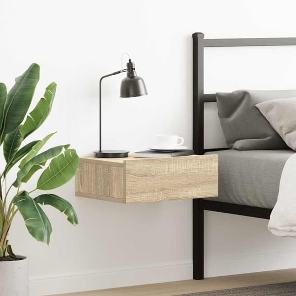 vidaXL svævende natbord 40 x 30 x 15 cm konstrueret træ sonoma-eg