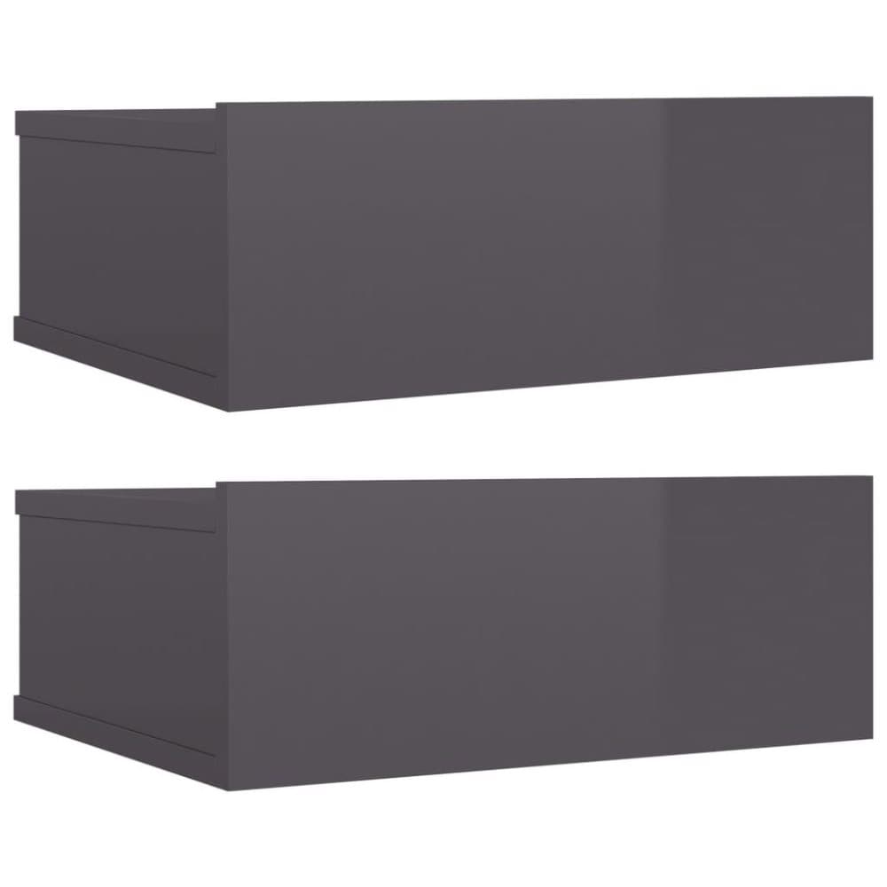 vidaXL Flytende nattbord 2 stk høyglans grå 40x30x15 cm sponplate