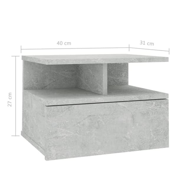 vidaXL Svävande sängbord betonggrå 40x31x27 cm konstruerat trä