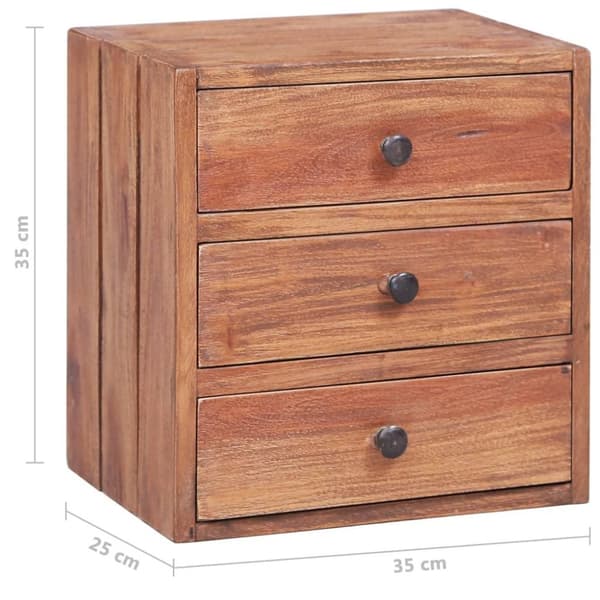 vidaXL sengeskab med 3 skuffer 35x25x35 cm massivt genbrugstræ