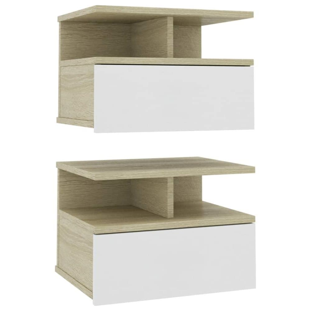 vidaXL Kelluvat yöpöydät 2 kpl valk./Sonoma-tammi 40x31x27cm lastulevy