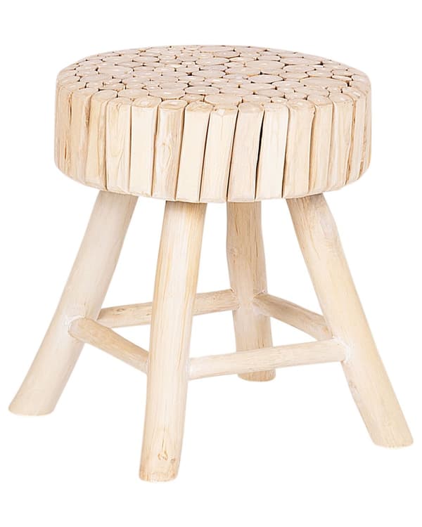 Sengebord Lyst Teaktræ 35 x 35 x 40 cm Dekorativ Natur Inspireret Sidebord Hugget Mønster Fodskammel Rustik Moderne Hjørnebord til Stuen
