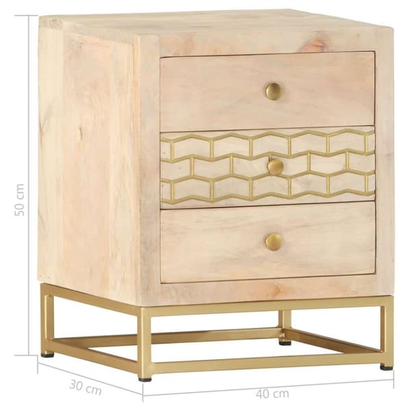 vidaXL sengebord 40x30x50 cm massivt mangotræ guldfarvet