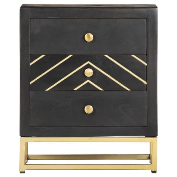 vidaXL Nattbord svart og gull 40x30x50 cm heltre mango