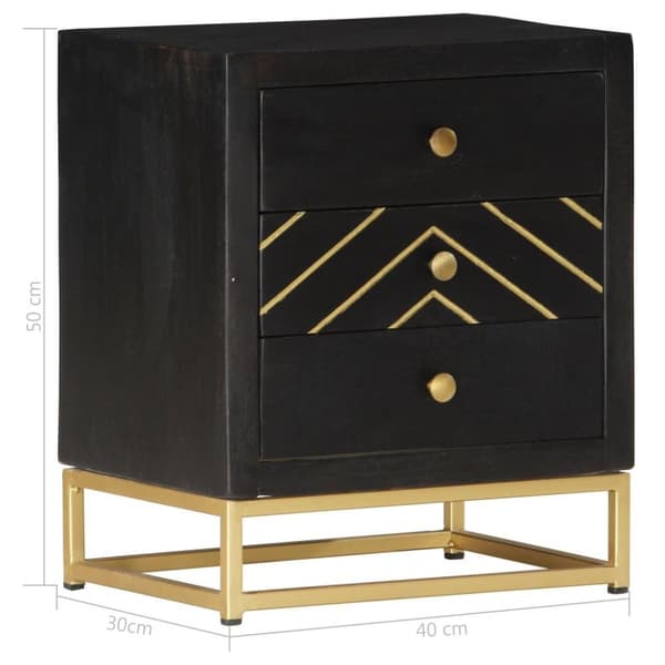 vidaXL Nattbord svart og gull 40x30x50 cm heltre mango