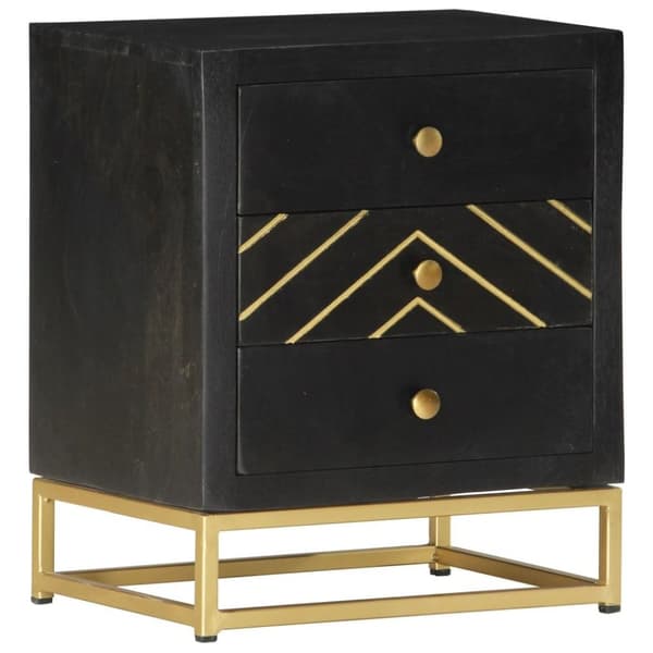 vidaXL Nattbord svart og gull 40x30x50 cm heltre mango