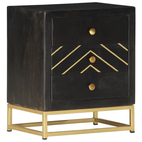 vidaXL Nattbord svart og gull 40x30x50 cm heltre mango