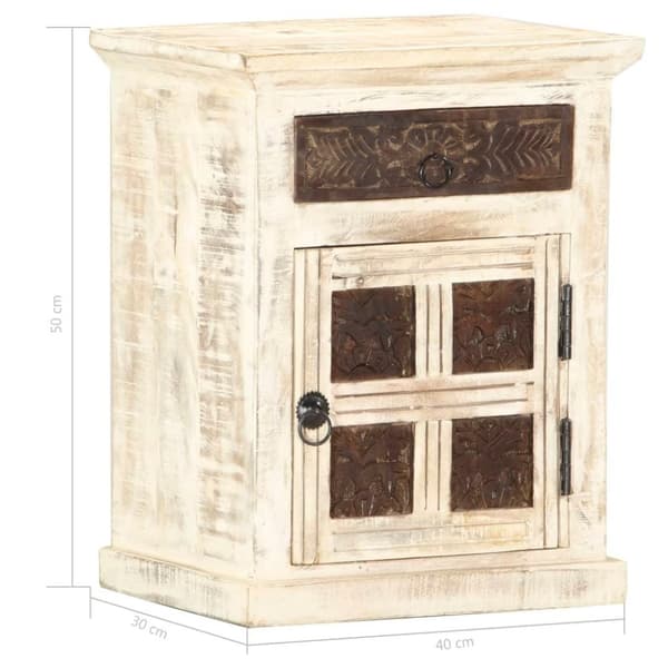vidaXL Nattbord hvit 40x30x50 cm heltre mango