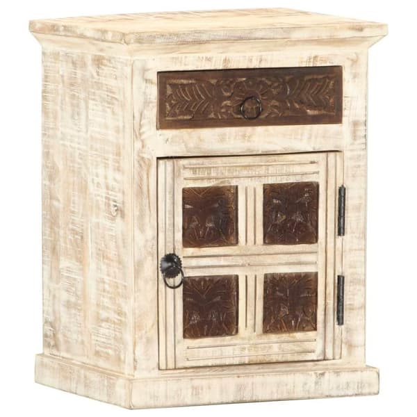 vidaXL Nattbord hvit 40x30x50 cm heltre mango