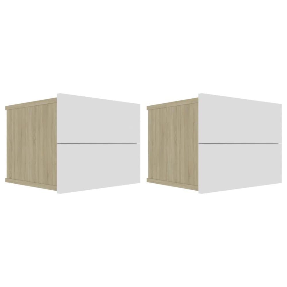 vidaXL Yöpöydät 2kpl valkoinen ja Sonoma tammi 40x30x30 cm lastulevy