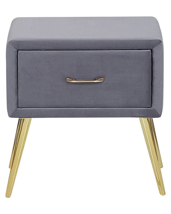 Sengebord Grå Velour Polstring 1 Skuffe Minimalistisk Design Soveværelsesmøbler
