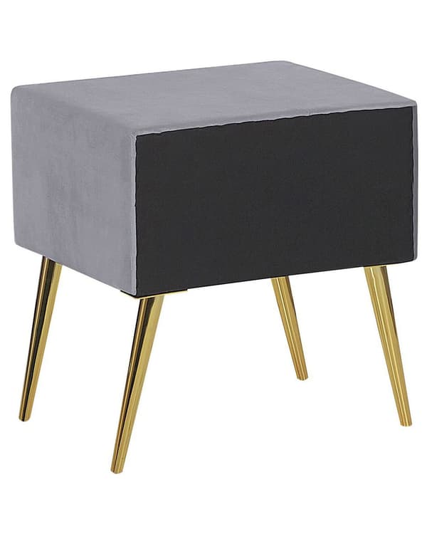 Sengebord Grå Velour Polstring 1 Skuffe Minimalistisk Design Soveværelsesmøbler
