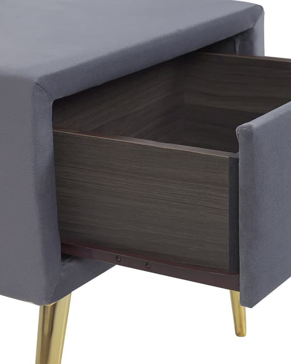 Sengebord Grå Velour Polstring 1 Skuffe Minimalistisk Design Soveværelsesmøbler