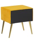 Miniatyrbillede 5 af 8: Sengebord Gul Velour Polstring Natbord 1 Skuffe Minimalistisk Design Soveværelsesmøbler