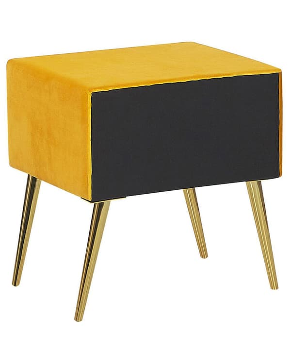 Sengebord Gul Velour Polstring Natbord 1 Skuffe Minimalistisk Design Soveværelsesmøbler