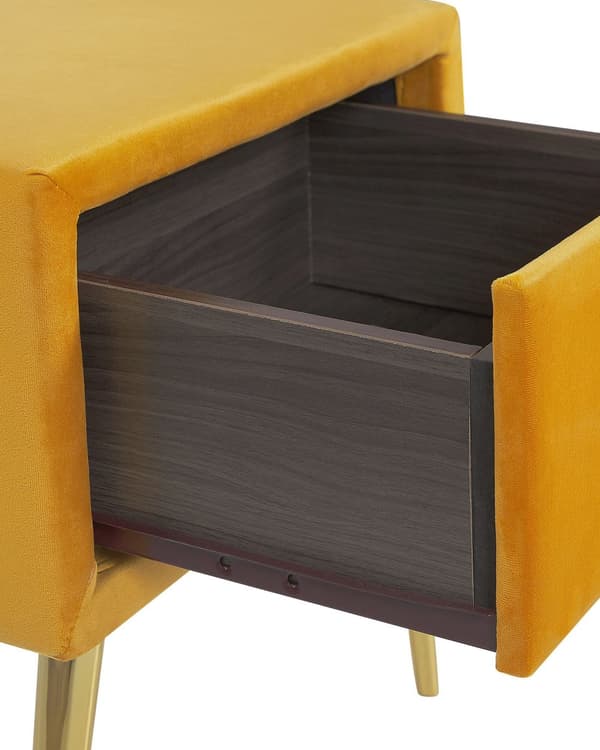 Sengebord Gul Velour Polstring Natbord 1 Skuffe Minimalistisk Design Soveværelsesmøbler