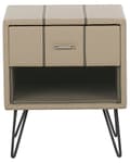 Miniatyrbillede 4 af 8: Sengebord Beige Polstret Kunstlæder og Sort Metalben 48 x 41 x 56 cm Lille Smalt Firkantet Opbevaring Skuffe og Hylde Soveværelse Indretning