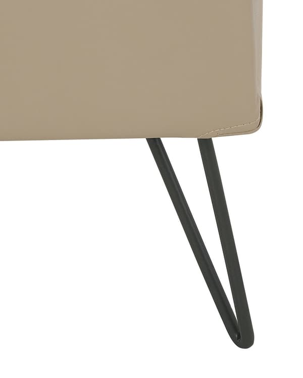 Sengebord Beige Polstret Kunstlæder og Sort Metalben 48 x 41 x 56 cm Lille Smalt Firkantet Opbevaring Skuffe og Hylde Soveværelse Indretning