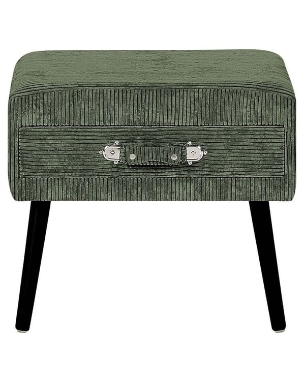 Sengebord Grøn Polstret Fløjl Stof 46 x 50 x 35 cm Lille Natbord med Skuffe Kuffert Form Opbevaring Moderne Design Sjov Tilbehør Soveværelse