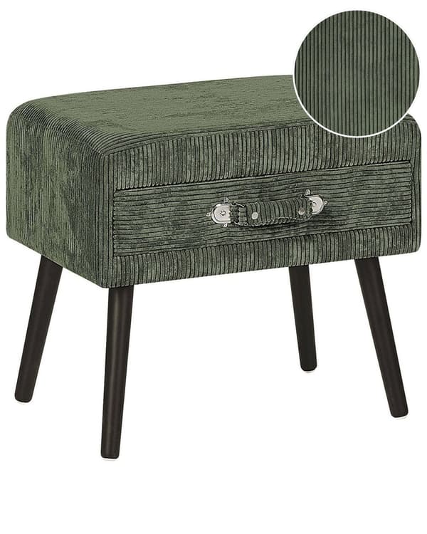 Sengebord Grøn Polstret Fløjl Stof 46 x 50 x 35 cm Lille Natbord med Skuffe Kuffert Form Opbevaring Moderne Design Sjov Tilbehør Soveværelse