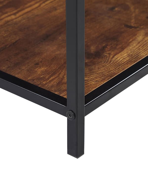Sidebord Mørkt Træ Sort Metal Stel 45 x 45 x 39 cm Lille Firkantet 1 Skuffe Hylde Stue Møbel Opbevaring Indretning Industriel Look