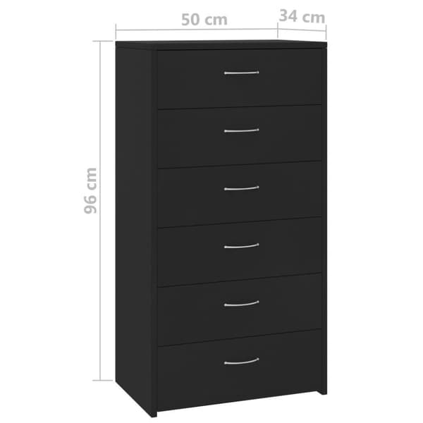 vidaXL Skjenk med 6 skuffer svart 50x34x96 cm sponplate