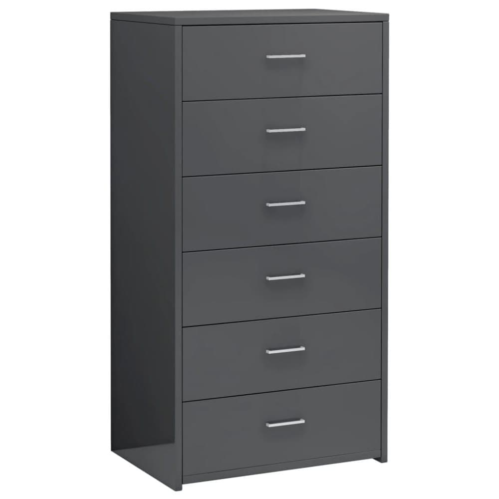 vidaXL Skänk med 6 lådor grå högglans 50x34x96 cm spånskiva