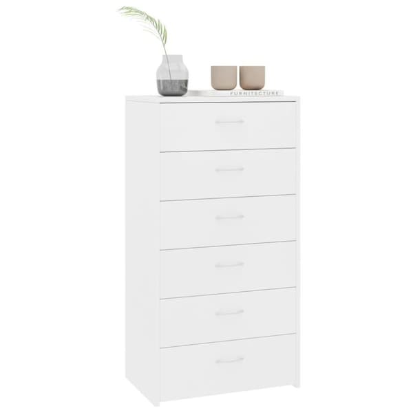 vidaXL Skjenk med 6 skuffer hvit 50x34x96 cm sponplate