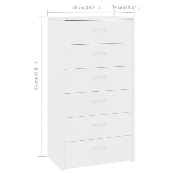 vidaXL Skjenk med 6 skuffer hvit 50x34x96 cm sponplate