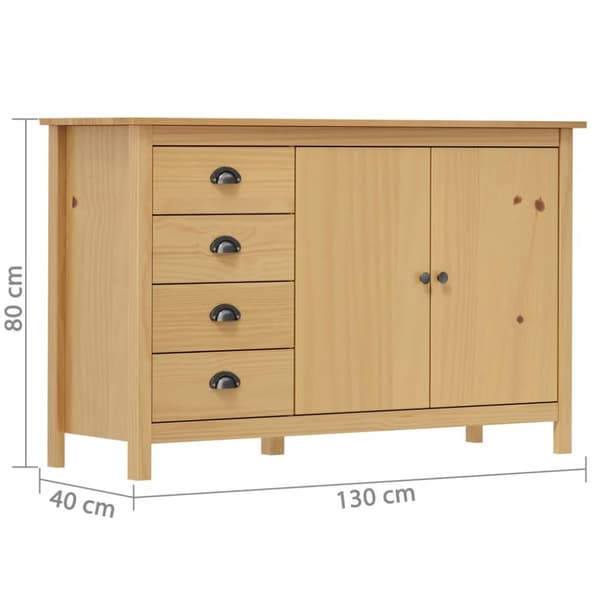 vidaXL Skänk Hill honungsbrun 130x40x80 cm massiv furu