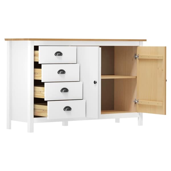 vidaXL Skjenk Hill hvit 130x40x80 cm heltre furu