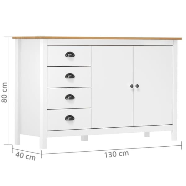 vidaXL Skjenk Hill hvit 130x40x80 cm heltre furu