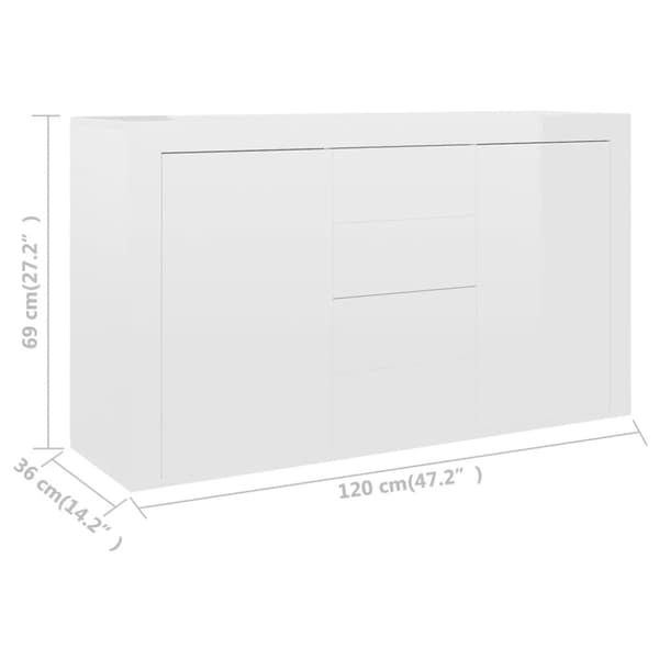 vidaXL Skjenk høyglans hvit 120x36x69 cm sponplate