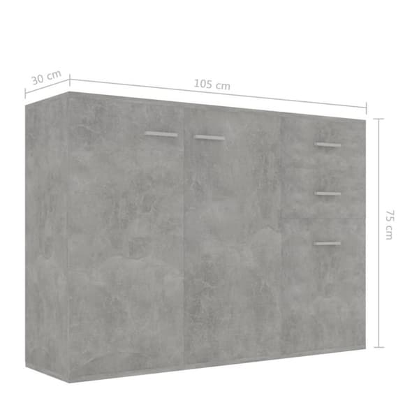 vidaXL skænk 105x30x75 cm spånplade betongrå