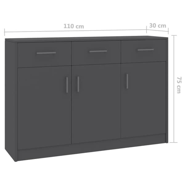 vidaXL skænk 110x30x75 cm spånplade grå