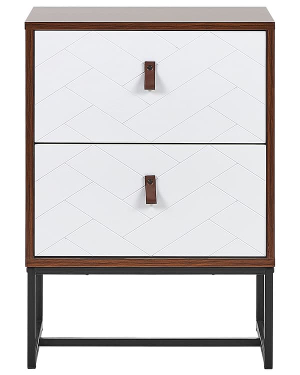 Natbord Mørkt Træ Hvide Skuffer Metalben 69 x 49 cm Moderne Traditionelle Soveværelse Møbler