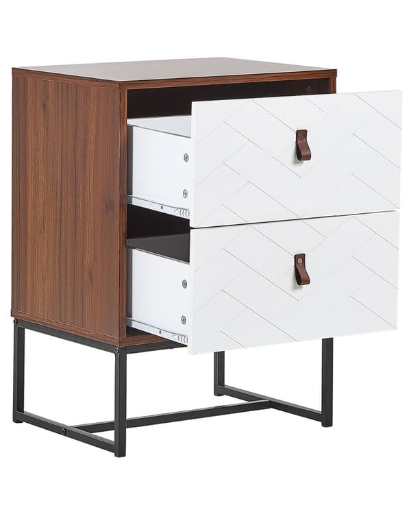 Natbord Mørkt Træ Hvide Skuffer Metalben 69 x 49 cm Moderne Traditionelle Soveværelse Møbler