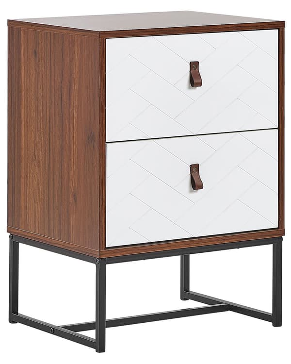 Natbord Mørkt Træ Hvide Skuffer Metalben 69 x 49 cm Moderne Traditionelle Soveværelse Møbler