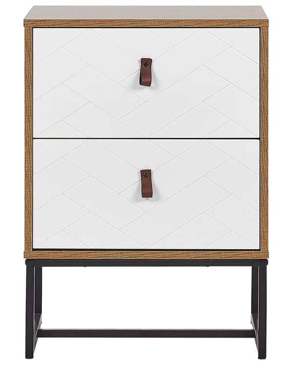 Natbord Lyst Træ Hvide Skuffer Metalben 69 x 49 cm Moderne Traditionelle Soveværelse Møbler