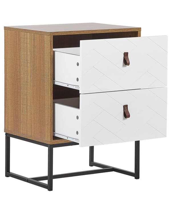 Natbord Lyst Træ Hvide Skuffer Metalben 69 x 49 cm Moderne Traditionelle Soveværelse Møbler