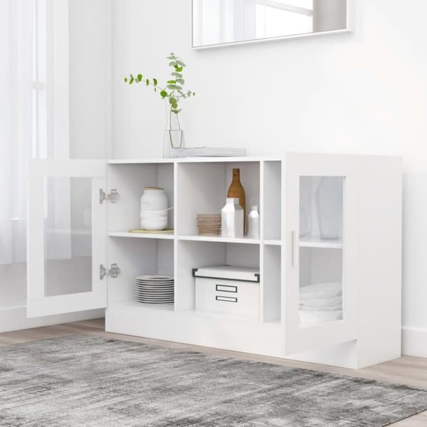 vidaXL vitrineskab 120x30,5x70 cm spånplade hvid