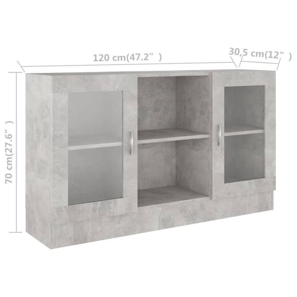 vidaXL Vitrineskap betonggrå 120x30,5x70 cm sponplate