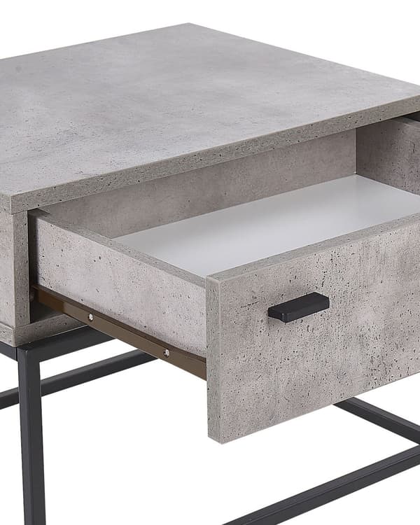 Sengebord Grå Betoneffekt 1 Opbevaringsskuffe Sort Metalbund Industrielt Design